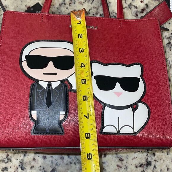 Karl Lagerfeld Paris Womens Maybelle Satchel Crossbody With Pouch Red Medium NWT - Picture 10 of 11
